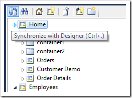 Synchronize with Designer icon on the Project Explorer toolbar.