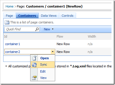 Sync context menu option on container2 from the list of containers.