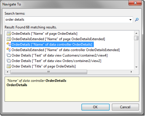 Navigate To with 'order details' as the search term.