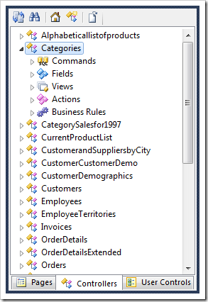 Controllers tab in the Project Explorer.