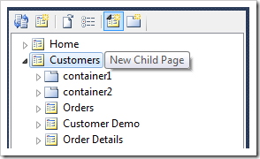 New Child Page icon on the toolbar of Project Explorer.