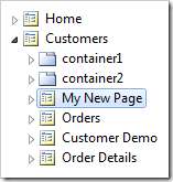 My New Page page node placed before Orders in the Project Explorer.