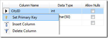 Set CityID column as a primary key of Cities table.