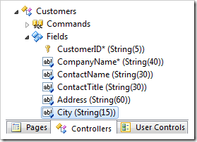 City field of Customers controller in Project Designer.