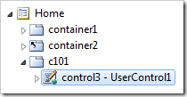 UserControl1 control added to a new container on the Home page.