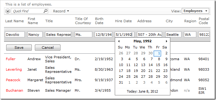 The Hire Date field is editable for all users by default.