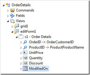ModifiedOn data field in editForm1 of Order Details controller.