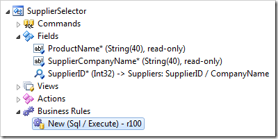 SQL Business Rule handling New action in SupplierSelector data controller.