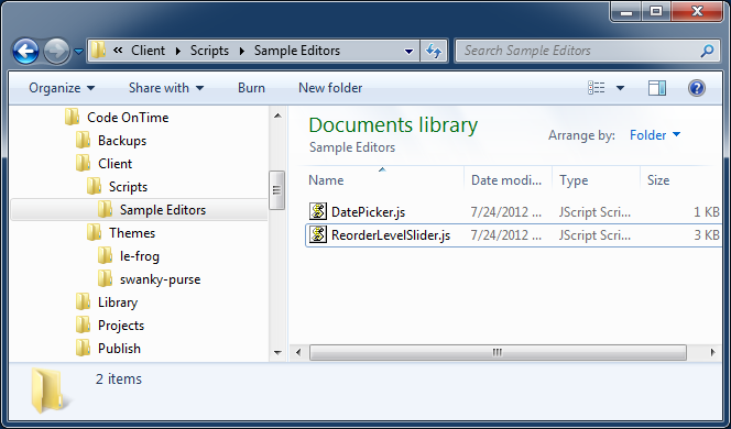 Sample contents of '[Documents]\Code OnTime\Client' folder.