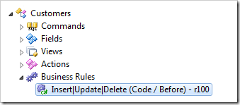 'Code' Business Rule defined in the data controller 'Customers'