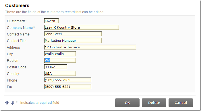 Region data field is editable by default in the Customers edit form.