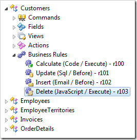Synced business rule node in the Project Explorer.