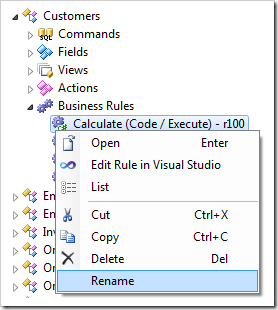 Rename context menu option in the Project Explorer.