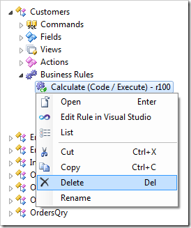 Delete context menu option in the Project Explorer.