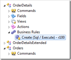 Business Rule r100 placed under Business Rules node of OrderDetails controller.