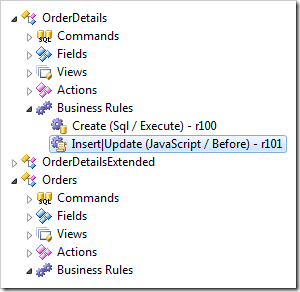 Business rule r101 placed at the bottom of Business Rules node in OrderDetails controller.