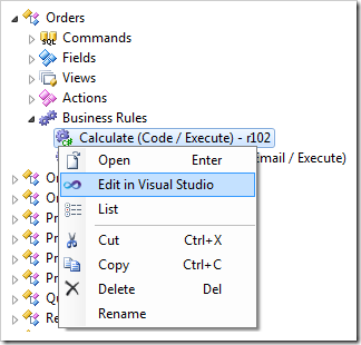 Edit in Visual Studio context menu option in the Project Explorer.