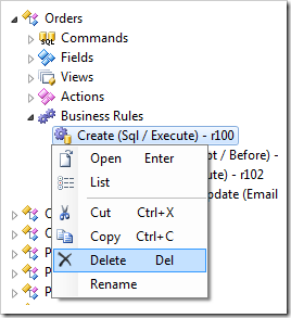 Delete context menu option in the Project Explorer.