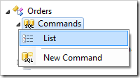 List context menu option on Commands node in the Project Explorer.