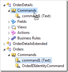 Dropping command1 on Commands node of Order Details.