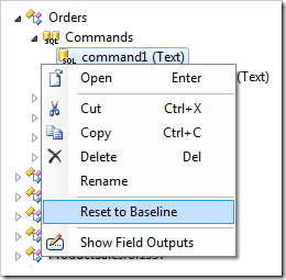Context menu option Reset to Baseline in the Project Explorer.
