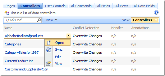Open context menu option in the list of controllers.