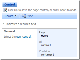 Control properties page in the Project Browser.
