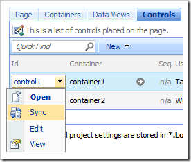 Sync context menu option in the list of controls.