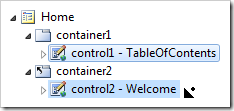 Dropping control1 on the right side of control2 in the Project Explorer.