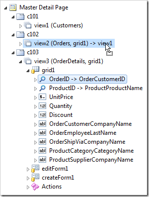 Dropping OrderID data field node onto view2.