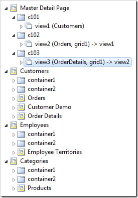 View3 has been configured to filter order details by the selected order.