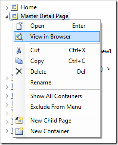 View in Browser context menu option in the Project Explorer.