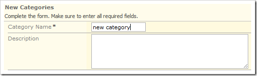 Lowercase text entered into the Category Name field.