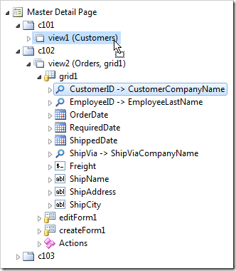 Dropping CustomerID data field from view2 to view1.