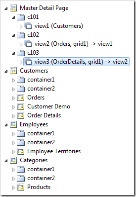 Data view 'view3' is now configured with a master-detail relationship with 'view2'. Records will be filtered according to the selected record in 'view2'.