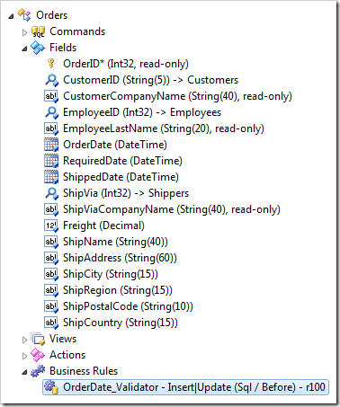 New SQL business rule added to Orders controller.