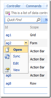 Open context menu option for action groups in the Project Browser.
