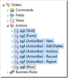 Action groups under the Actions node of a controller.
