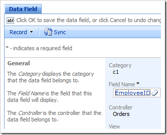Data Field properties page open in the Project Browser.
