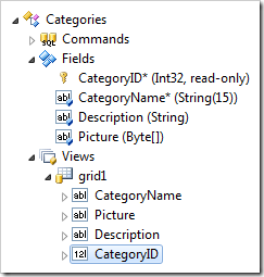 Data field CategoryID has been created in grid1 view.