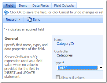 Field detail form in the Project Browser.
