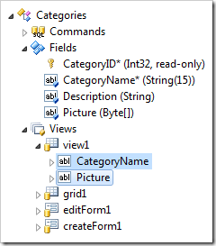 Two data fields created in view1.