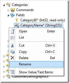 Rename context menu option in the Project Explorer.