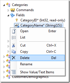Delete context menu option in the Project Explorer.