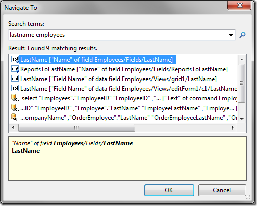LastName field found in Navigate To using the search terms 'lastname employees'.