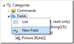 New Field context menu option in the Project Explorer.