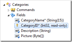 CategoryID field moved after CategoryName in the Project Explorer.