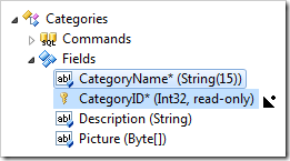 CategoryName dropped on the right side of CategoryID field.