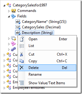Delete context menu option in the Project Explorer.