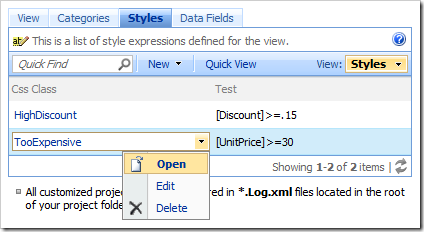 Open context menu option on Styles tab of Project Browser.
